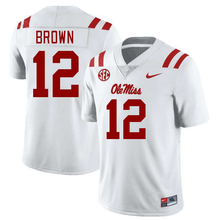 Ole Miss Rebels #12 Bralon Brown College Football Jerseyes Stitched Sale-White